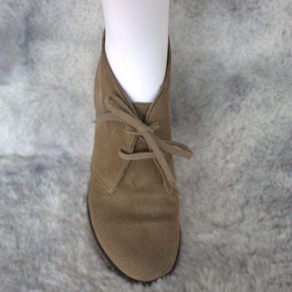 J Crew MacAlister Leather Wedge Women's Ankle Boots | Tan | Size 7 | Tie Close - Picture 10 of 13